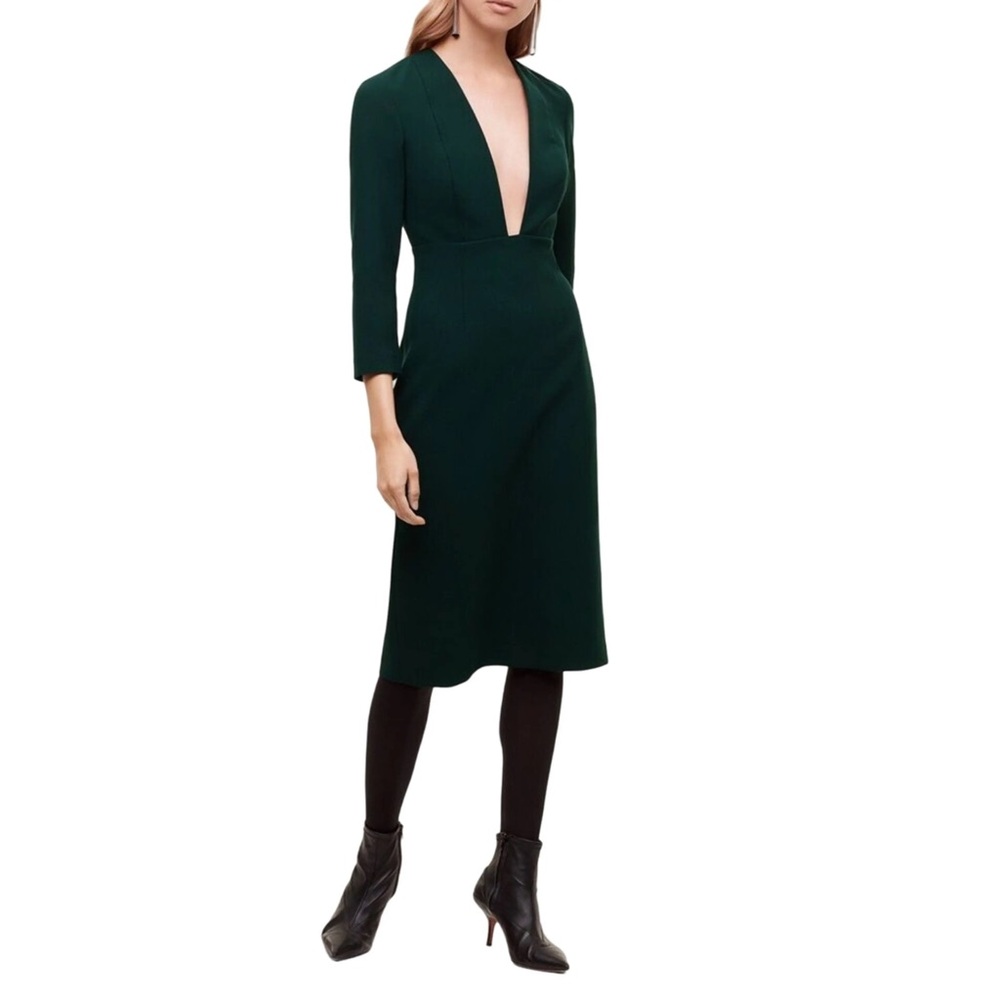 Babaton Green Sheath Dress with Plunge Neckline and 3/4 Sleeves